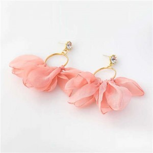 Cloth Tassel Floral Design U.S. High Fashion Women Hoop Wholesale Earrings - Pink