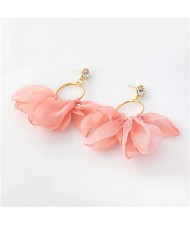 Cloth Tassel Floral Design U.S. High Fashion Women Hoop Wholesale Earrings - Pink