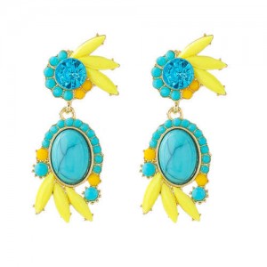 Cute Floral Design Resin Fashion Women Wholesale Earrings - Blue