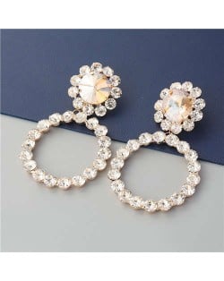 Super Glistening Hoop Design Rhinestone U.S. Bold Fashion Women Wholesale Earrings - Golden