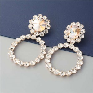 Super Glistening Hoop Design Rhinestone U.S. Bold Fashion Women Wholesale Jewelry Earrings - Golden