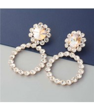 Super Glistening Hoop Design Rhinestone U.S. Bold Fashion Women Wholesale Jewelry Earrings - Golden