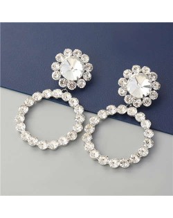 Super Glistening Hoop Design Rhinestone U.S. Bold Fashion Women Wholesale - Silver