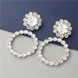 Super Glistening Hoop Design Rhinestone U.S. Bold Fashion Women Wholesale Jewelry Earrings - Silver