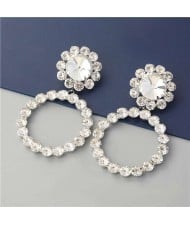 Super Glistening Hoop Design Rhinestone U.S. Bold Fashion Women Wholesale Jewelry Earrings - Silver