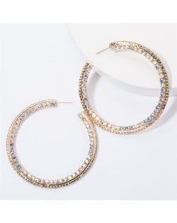 Shiny C-shaped Rhinestone Bold Party Fashion Women Hoop Wholesale Earrings - Golden