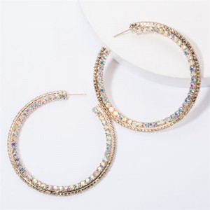 Shiny C-shaped Rhinestone Bold Party Fashion Women Hoop Wholesale Earrings - Golden