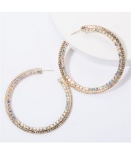 Shiny C-shaped Rhinestone Bold Party Fashion Women Hoop Wholesale Earrings - Golden