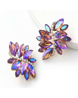 High Fashion Wholesale Jewelry Rhinestone Unique Floral Design Women Party Costume Earrings - Purple