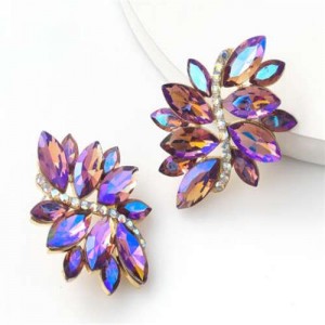 High Fashion Wholesale Jewelry Rhinestone Unique Floral Design Women Party Costume Earrings - Purple