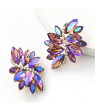 High Fashion Wholesale Jewelry Rhinestone Unique Floral Design Women Party Costume Earrings - Purple