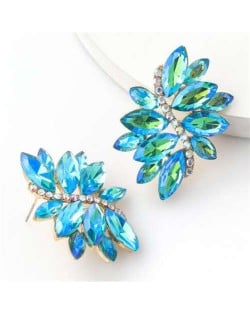 High Fashion Wholesale Jewelry Rhinestone Unique Floral Design Women Party Costume Earrings - Blue