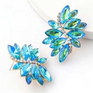 High Fashion Wholesale Jewelry Rhinestone Unique Floral Design Women Party Costume Earrings - Blue