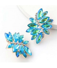 High Fashion Wholesale Jewelry Rhinestone Unique Floral Design Women Party Costume Earrings - Blue