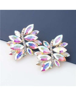 High Fashion Wholesale Jewelry Rhinestone Unique Floral Design Women Party Costume Earrings - Luminous White