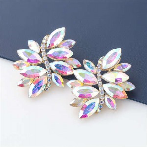 High Fashion Wholesale Jewelry Rhinestone Unique Floral Design Women Party Costume Earrings - Luminous White