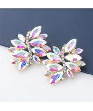 High Fashion Wholesale Jewelry Rhinestone Unique Floral Design Women Party Costume Earrings - Luminous White