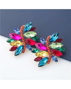 High Fashion Wholesale Jewelry Rhinestone Unique Floral Design Women Party Costume Earrings - Multicolor