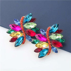 High Fashion Wholesale Jewelry Rhinestone Unique Floral Design Women Party Costume Earrings - Multicolor