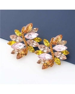 High Fashion Wholesale Jewelry Rhinestone Unique Floral Design Women Party Costume Earrings - Champagne