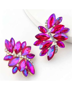 High Fashion Wholesale Jewelry Rhinestone Unique Floral Design Women Party Costume Earrings - Rose