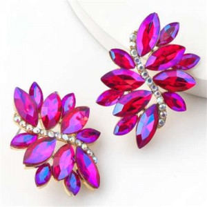 High Fashion Wholesale Jewelry Rhinestone Unique Floral Design Women Party Costume Earrings - Rose