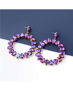 Round Shape Glistening Rhinestone Wholesale Jewelry U.S. Fashion Women Hoop Earrings - Purple