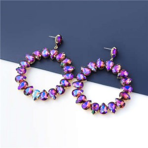 Round Shape Glistening Rhinestone Wholesale Jewelry U.S. Fashion Women Hoop Earrings - Purple
