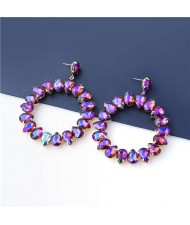 Round Shape Glistening Rhinestone Wholesale Jewelry U.S. Fashion Women Hoop Earrings - Purple
