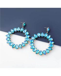 Round Shape Glistening Rhinestone Wholesale Jewelry U.S. Fashion Women Hoop Earrings - Blue