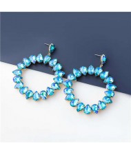 Round Shape Glistening Rhinestone Wholesale Jewelry U.S. Fashion Women Hoop Earrings - Blue