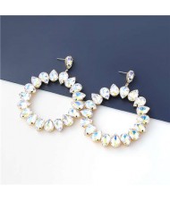 Round Shape Glistening Rhinestone Wholesale Jewelry U.S. Fashion Women Hoop Earrings - Luminous White