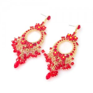 Vintage Tassel Wholesale Jewelry Bohemian Fashion Unique Design Hoop Women Earrings - Red