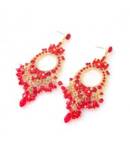 Vintage Tassel Wholesale Jewelry Bohemian Fashion Unique Design Hoop Women Earrings - Red