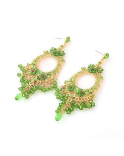 Vintage Tassel Wholesale Jewelry Bohemian Fashion Unique Design Hoop Women Earrings - Green