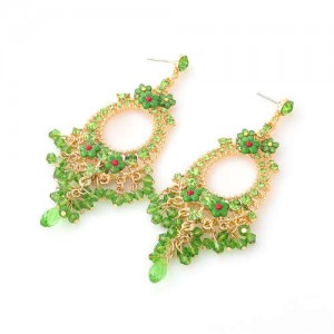 Vintage Tassel Wholesale Jewelry Bohemian Fashion Unique Design Hoop Women Earrings - Green