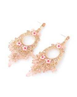 Vintage Tassel Wholesale Jewelry Bohemian Fashion Unique Design Hoop Women Earrings - Pink