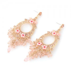 Vintage Tassel Wholesale Jewelry Bohemian Fashion Unique Design Hoop Women Earrings - Pink