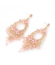 Vintage Tassel Wholesale Jewelry Bohemian Fashion Unique Design Hoop Women Earrings - Pink