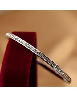 Plain Transparent Austrian Rhinestones Inlaid 18K Platinum Bangle