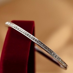 Plain Transparent Austrian Rhinestones Inlaid 18K Platinum Bangle