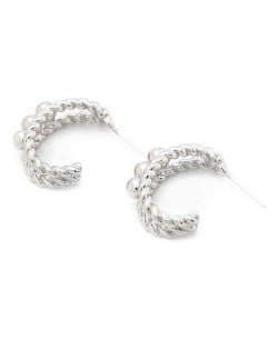 Korean Fashion Wholesale Jewelry Alphabet C Inspired Rope Design Alloy Costume Earrings - Silver