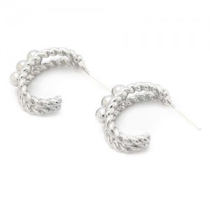 Korean Fashion Wholesale Jewelry Alphabet C Inspired Rope Design Alloy Costume Earrings - Silver