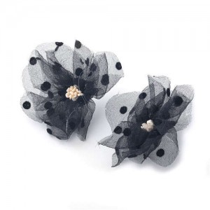Flower Design Wholesale Jewelry Black Dots Embellished Romantic Summer Fashion Women Lace Earrings - Black