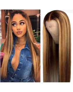 Middle Side Part Gradient Color Brown Straight Long Hair U.S. High Fashion Synthetic Wholesale Wig