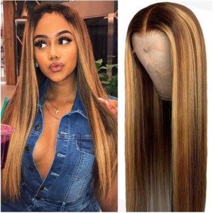 Middle Side Part Gradient Color Brown Straight Long Hair U.S. High Fashion Synthetic Wholesale Wig