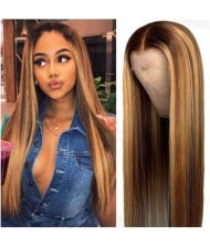 Middle Side Part Gradient Color Brown Straight Long Hair U.S. High Fashion Synthetic Wholesale Wig