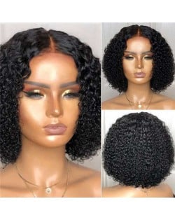 Middle Side Part Black Color Corn Curly Short Style U.S. Fashion Synthetic Wholesale Wig