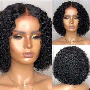 Middle Side Part Black Color Corn Curly Short Style U.S. Fashion Synthetic Wholesale Wig