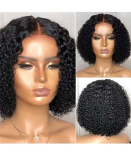 Middle Side Part Black Color Corn Curly Short Style U.S. Fashion Synthetic Wholesale Wig